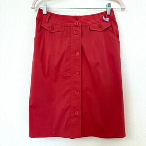 Weekend Max Mara Button Front A-Line Skirt Red Cotton Blend Italy US 6